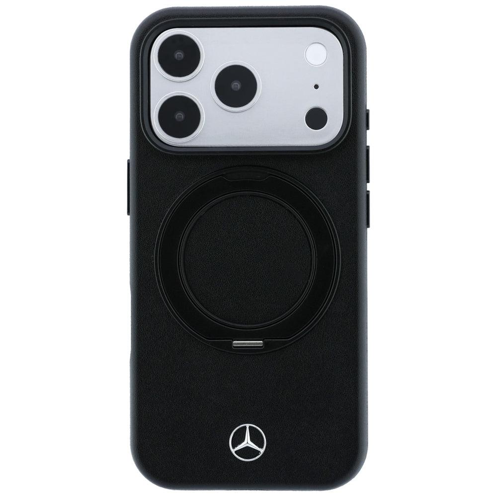 Mercedes Benz iPhone 17 Pro Max/iPhone 18 Pro Max Skal Leather Ring Stand Svart