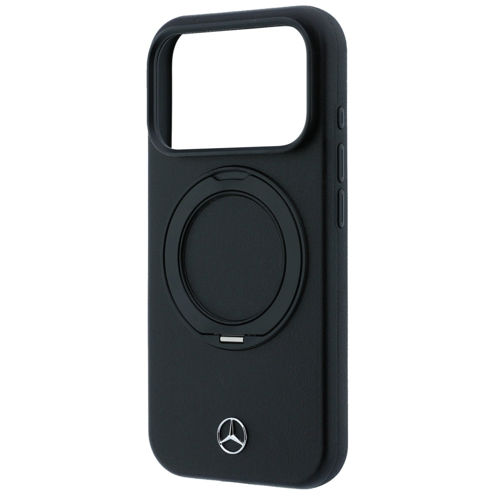 Mercedes Benz iPhone 17 Pro Max/iPhone 18 Pro Max Skal Leather Ring Stand Svart