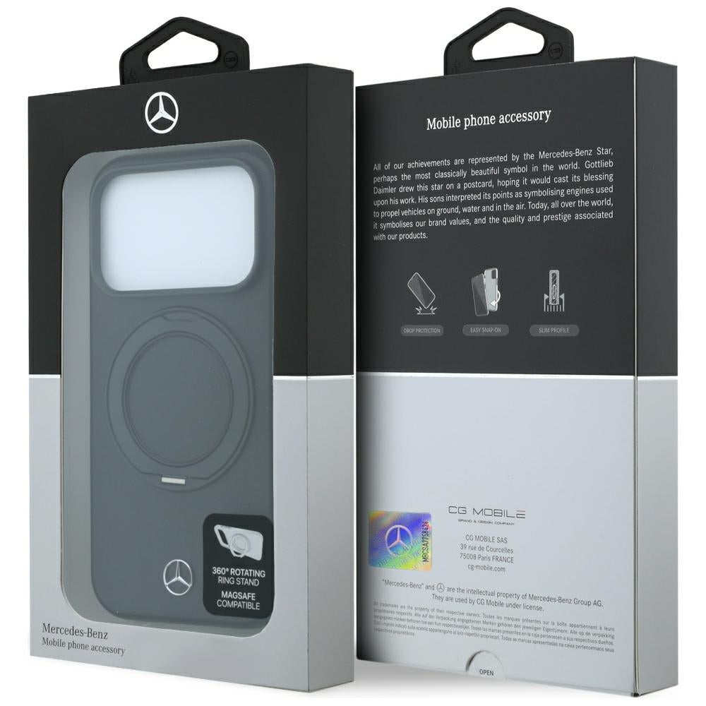 Mercedes Benz iPhone 17 Pro Max/iPhone 18 Pro Max Skal Leather Ring Stand Svart