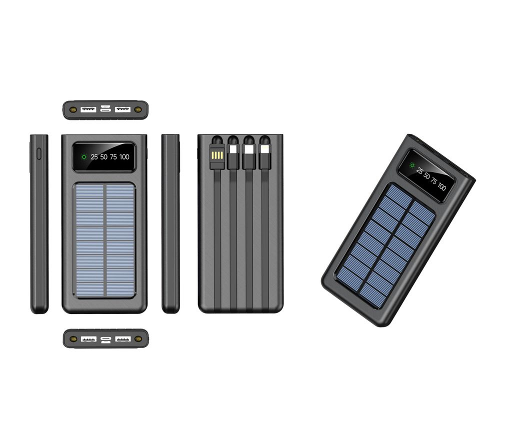 SiGN Powerbank med solceller & inbyggda kablar 20 000 mAh