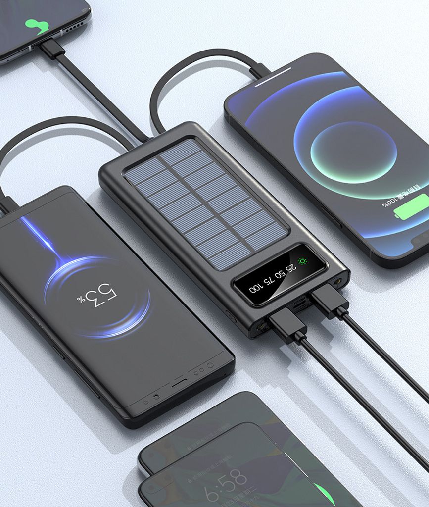SiGN Powerbank med solceller & inbyggda kablar 20 000 mAh