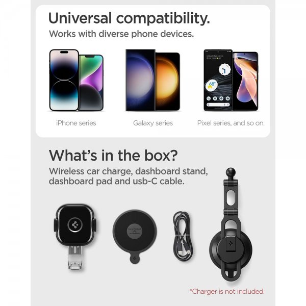 Spigen Bilhållare OneTap Pro Dashboard Mount Charger 15W Svart
