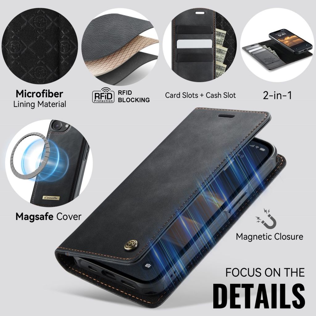 CaseMe iPhone 16e/iPhone 17e Fodral C49 Series Svart