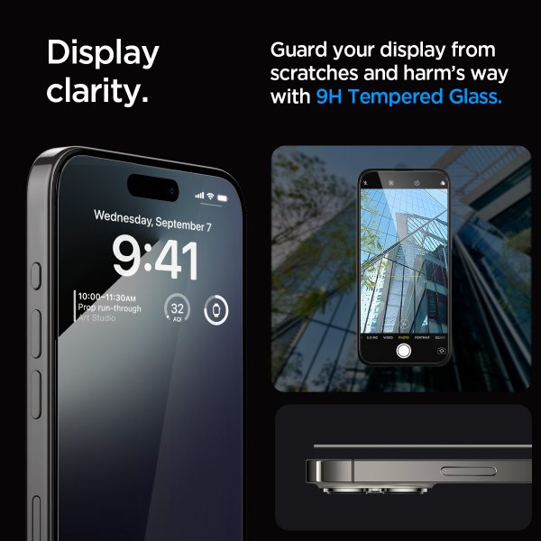 Spigen iPhone 15 Pro Max Skärmskydd GLAS.tR EZ Fit FC Svart 2-pack