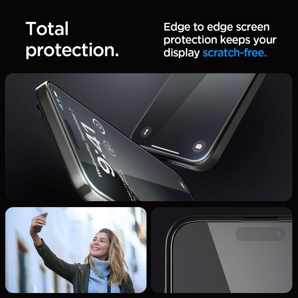 Spigen iPhone 15 Pro Max Skärmskydd GLAS.tR EZ Fit FC Svart 2-pack