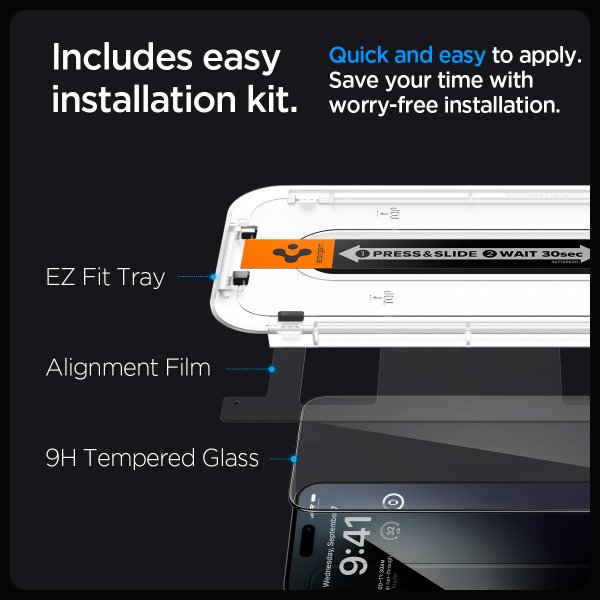 Spigen iPhone 15 Pro Max Skärmskydd GLAS.tR EZ Fit FC Svart 2-pack