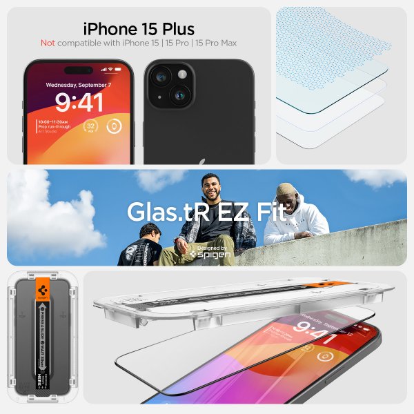 Spigen iPhone 15 Plus Skärmskydd GLAS.tR EZ Fit FC Svart 2-pack
