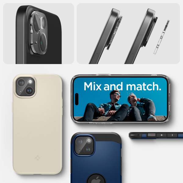 Spigen iPhone 14/15/14 Plus/15 Plus Kameraskydd Glas.tR Optik Crystal Clear 2-pack