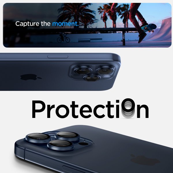 Spigen iPhone 15 Pro/iPhone 15 Pro Max Kameraskydd GLAS.tR EZ Fit Optik Pro 2-pack Blue Titanium