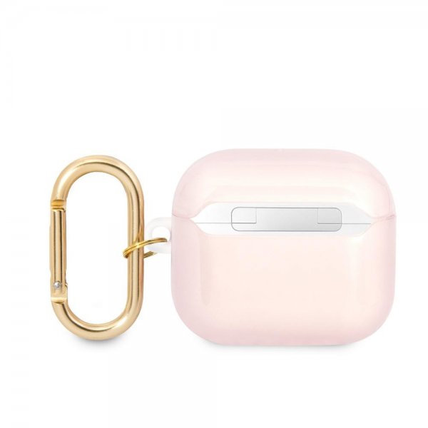 Guess AirPods 3 Skal Printed Stripe & Gold Hook Rosa