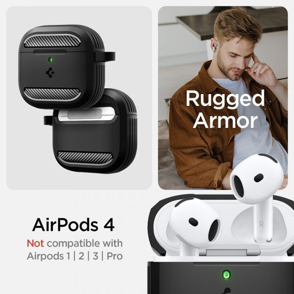 Spigen AirPods 4 Skal Rugged Armor Matte Black