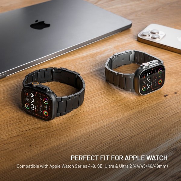 Fixed Apple Watch 42/44/45/46mm Armband Titanium Strap Svart