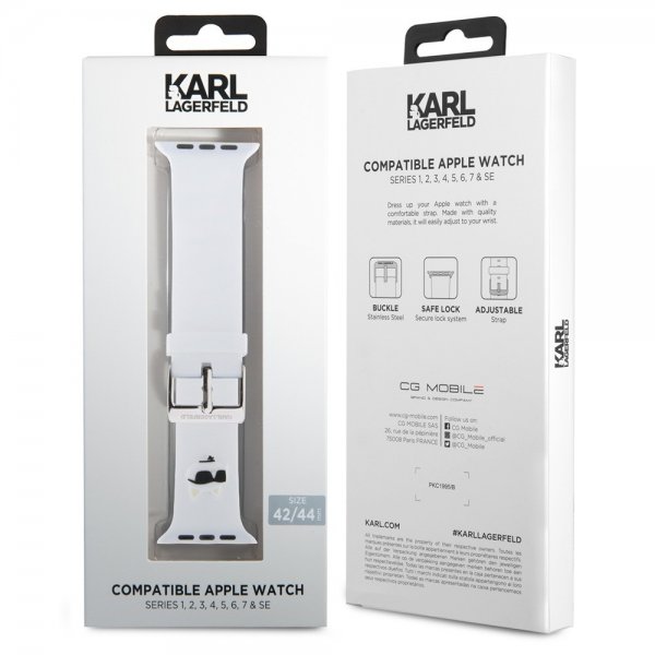 Karl Lagerfeld Apple Watch 44/45/46mm/Apple Watch Ultra Armband Rubber NFT Choupette Vit