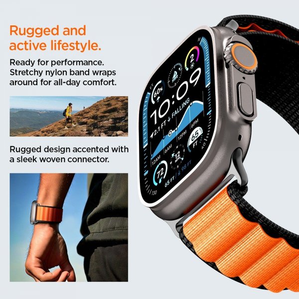 Spigen Apple Watch 44/45/46mm/Ultra 49mm Armband WBF1 Svart Orange