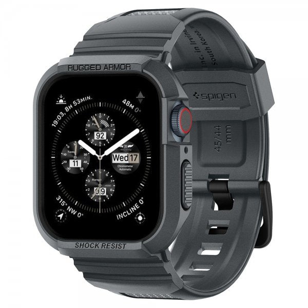 Spigen Apple Watch 44/45mm Armband och Skal Rugged Armor Pro Dark Gray