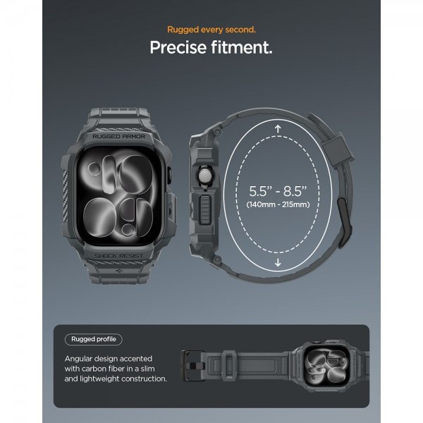 Spigen Apple Watch 46mm (Series 10/11) Armband Rugged Armor Pro 2 Dark Gray