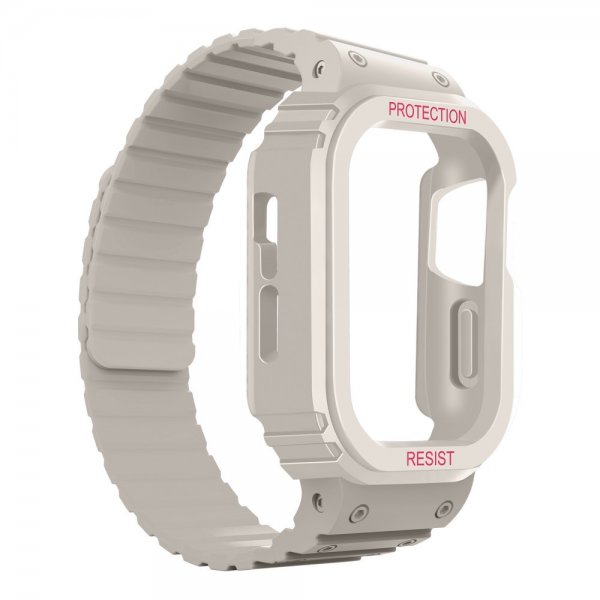 Apple Watch Ultra 49mm Armband med Skal Silikon Magnetstänging Vit