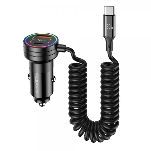 USAMS Billaddare 60W Car Charger with Spring Cable