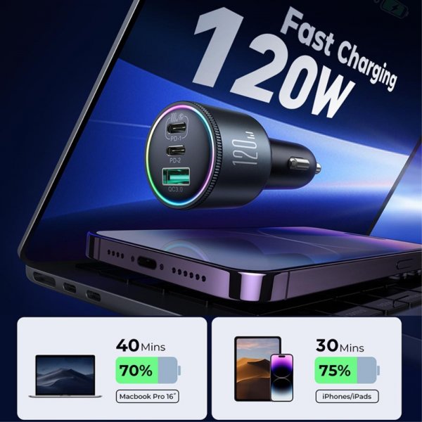 Joyroom Billaddare JR-CCN07 3-port Car Charger 120W