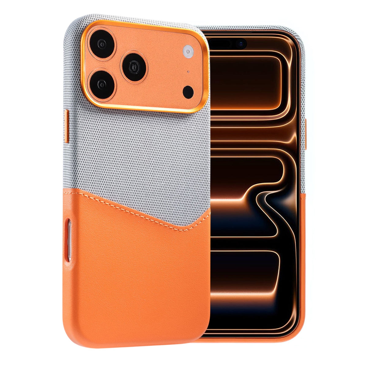 iPhone 17 Pro Max/iPhone 18 Pro Max Skal Läder Korthållare MagSafe Orange
