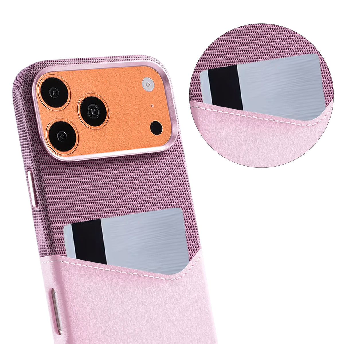 iPhone 17 Pro Max/iPhone 18 Pro Max Skal Läder Korthållare MagSafe Rosa