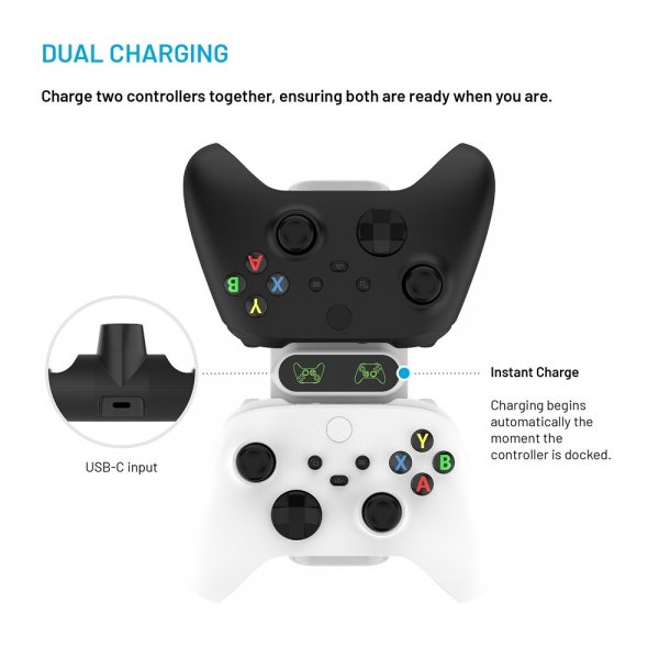 Fixed Dubbel Laddningsdocka till Xbox Series S, X och One Kontroller Vit
