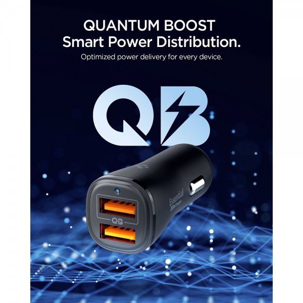 Spigen Essential Billaddare 30W 2xUSB-A Svart