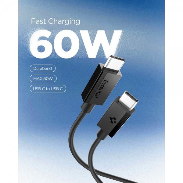 Spigen Essential Kabel USB-C till USB-C 60W 2m Svart