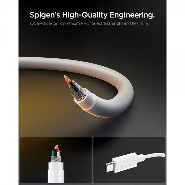 Spigen Essential Kabel USB-C till USB-C 60W 2m Vit