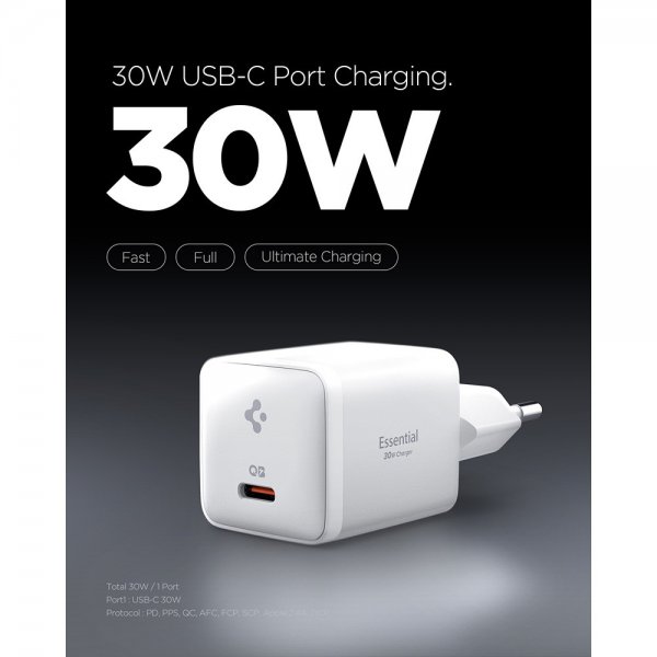 Spigen Essential Mobilladdare 30W USB-C Vit