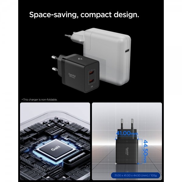 Spigen Essential Laddare 47W 2xUSB-C Svart