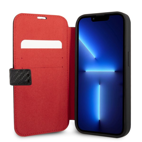Ferrari iPhone 14 Pro Fodral Carbon Effect Metal Logo Svart