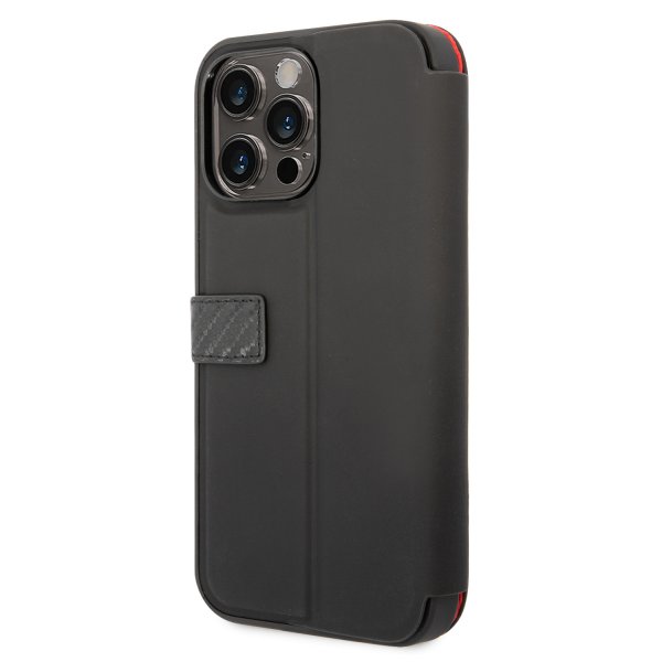 Ferrari iPhone 14 Pro Max Fodral Carbon Effect Metal Logo Svart