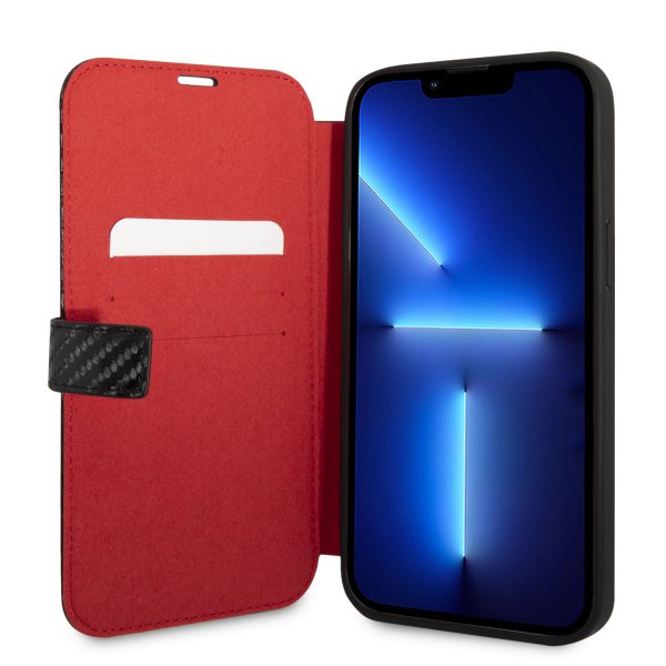 Ferrari iPhone 14 Pro Max Fodral Carbon Effect Metal Logo Svart