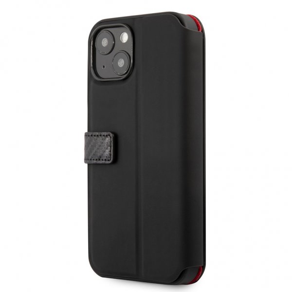 Ferrari iPhone 13 Fodral Carbon Effect Metal Logo Vertical Stripe Svart