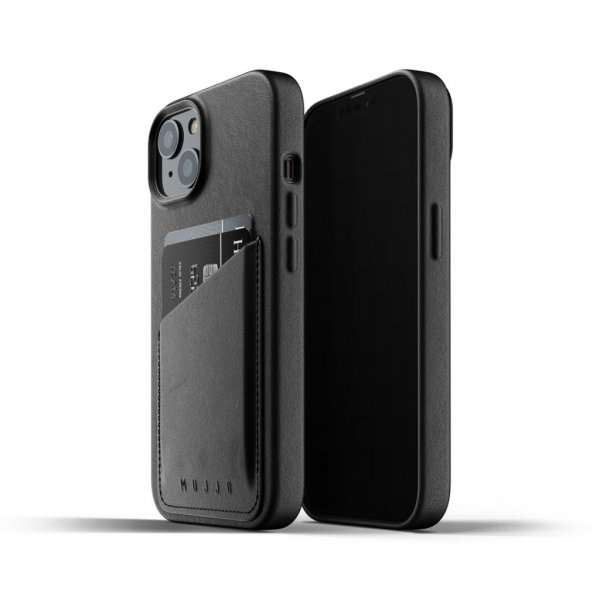Mujjo iPhone 13 Skal Full Leather Wallet Case Svart