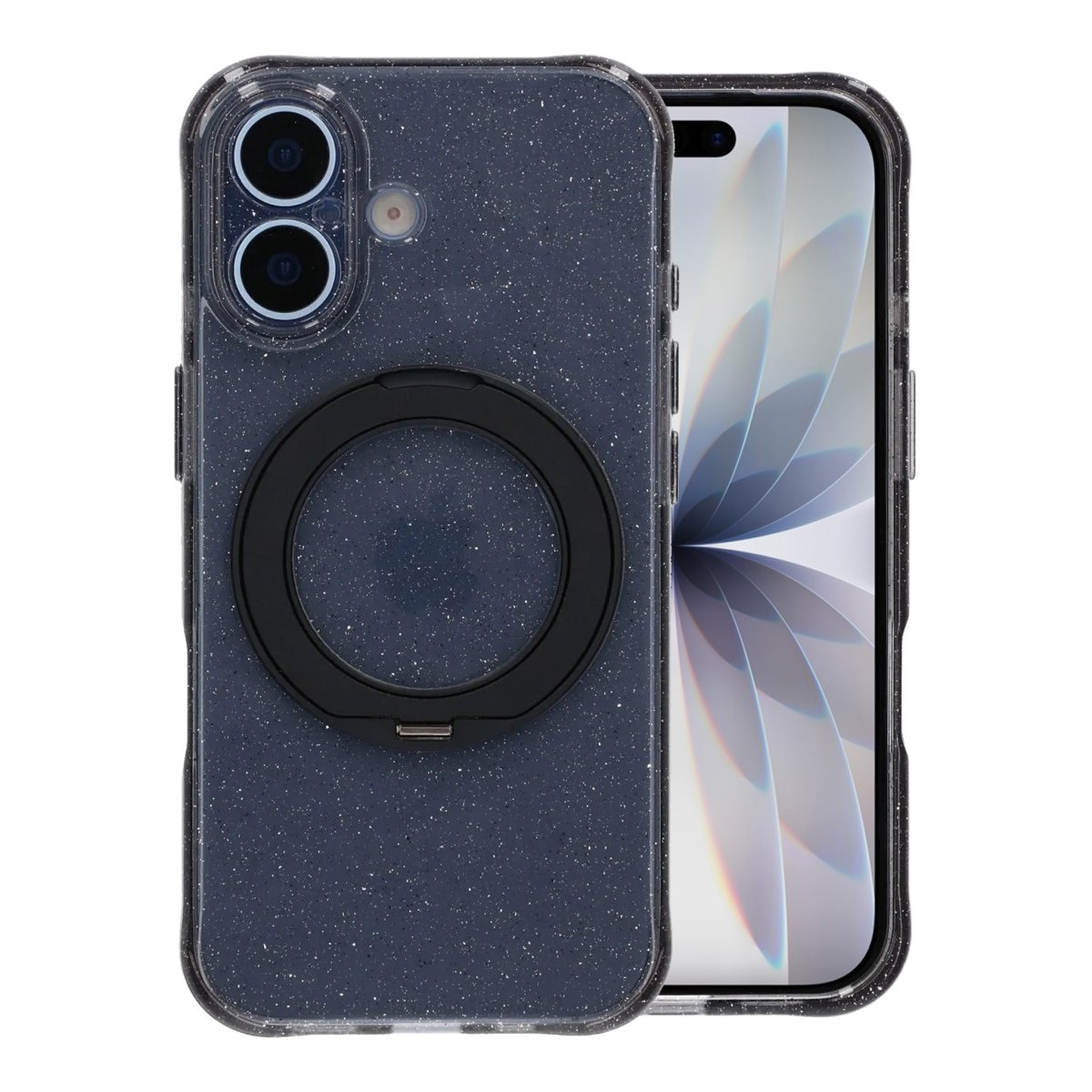 iPhone 17 Skal Glitter Stativ MagSafe Svart