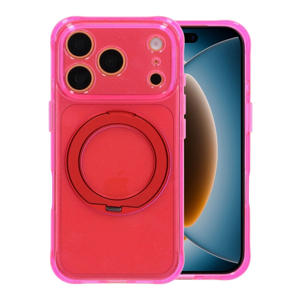iPhone 17 Pro Max/iPhone 18 Pro Max Skal Glitter Stativ MagSafe Röd