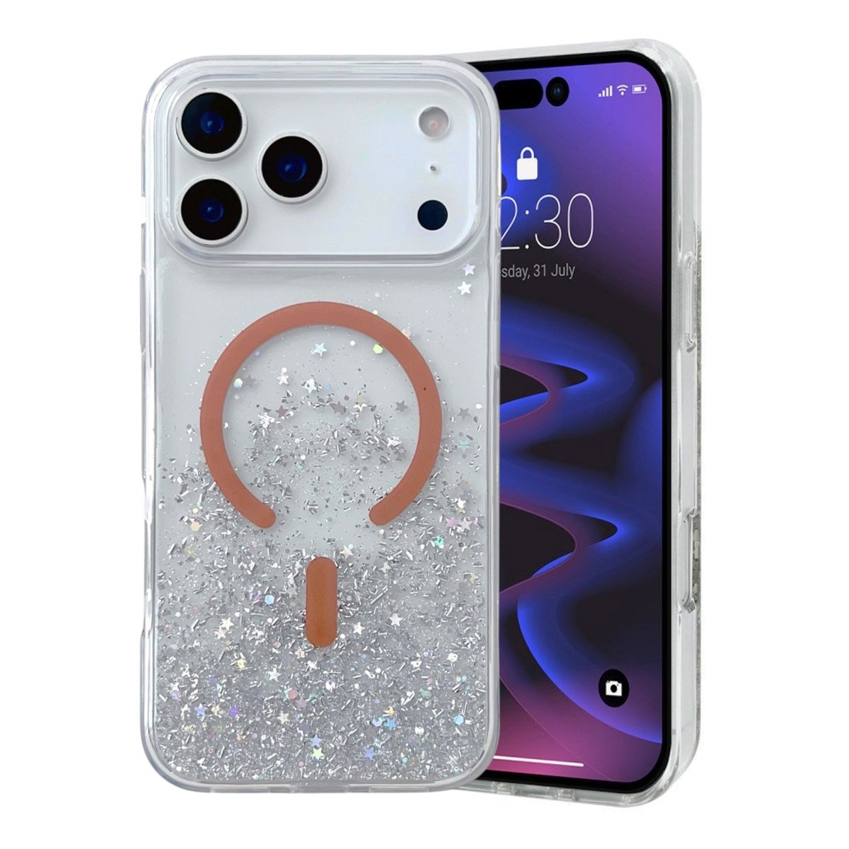 iPhone 17 Pro Skal Glitter Stjärnor MagSafe Orange