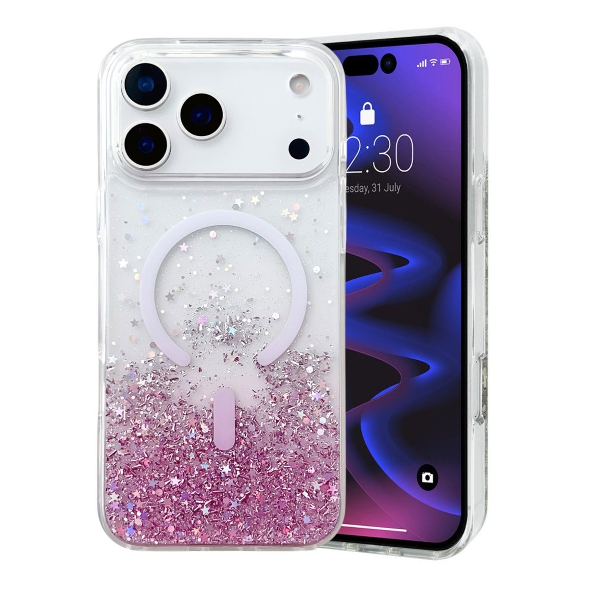 iPhone 17 Pro Skal Glitter Stjärnor MagSafe Rosa