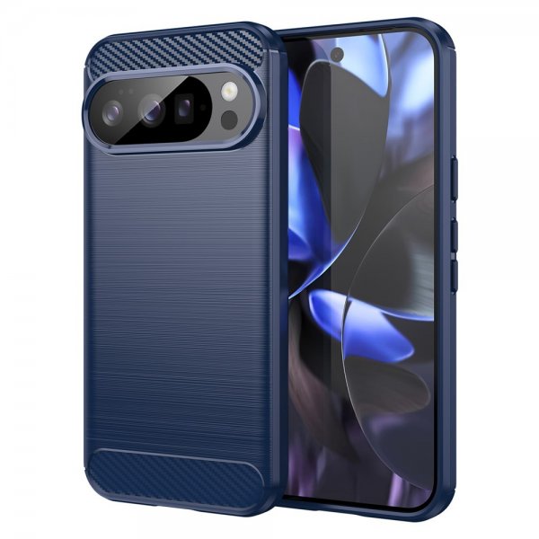 Google Pixel 10/Pixel 10 Pro Skal Borstad Kolfibertextur Blå