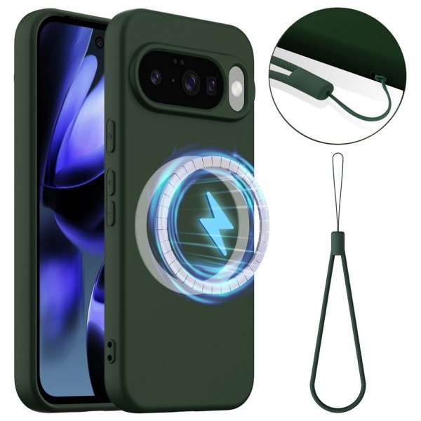 Google Pixel 10/Pixel 10 Pro Skal med Strap Silikon MagSafe Mörkgrön
