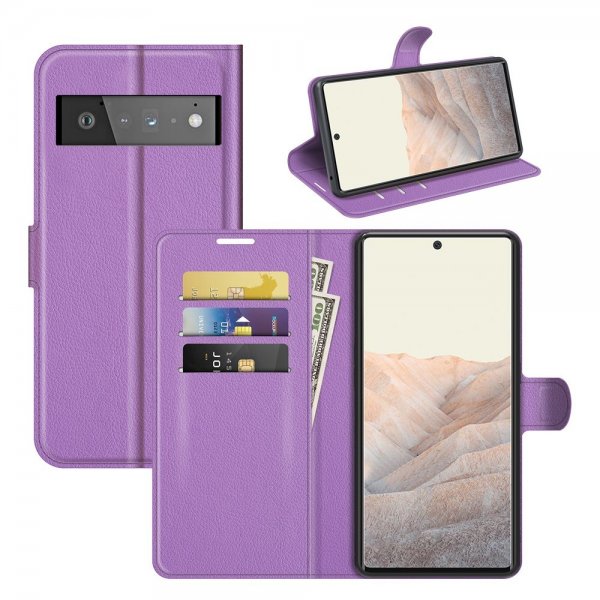Google Pixel 6 Pro Fodral Litchi Lila