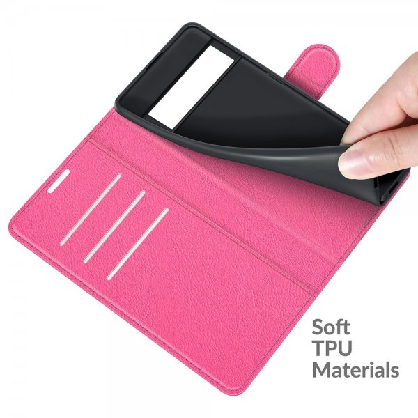 Google Pixel 6 Pro Fodral Litchi Magenta