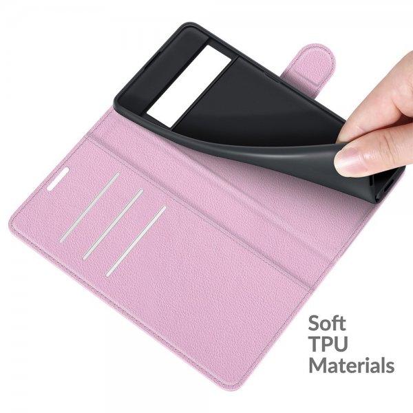 Google Pixel 6 Pro Fodral Litchi Rosa