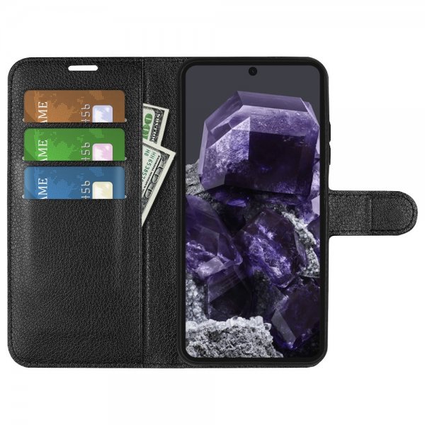 Google Pixel 8a Fodral Litchi Svart