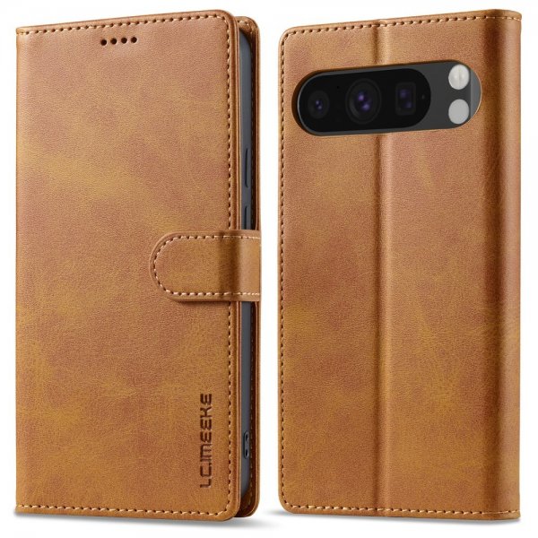 Lc.Imeeke Google Pixel 9/Pixel 9 Pro Fodral med Kortfack Stativfunktion Ljusbrun