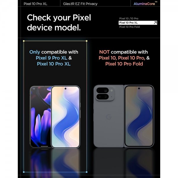 Spigen Google Pixel 9 Pro XL/Pixel 10 Pro XL Skärmskydd GLAS.tR EZ Fit Privacy 2-pack