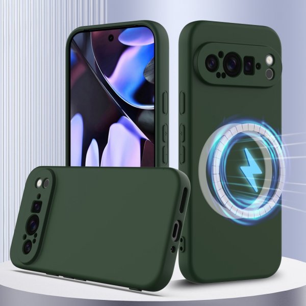 Google Pixel 9 Pro XL Skal med Strap Silikon MagSafe Mörkgrön