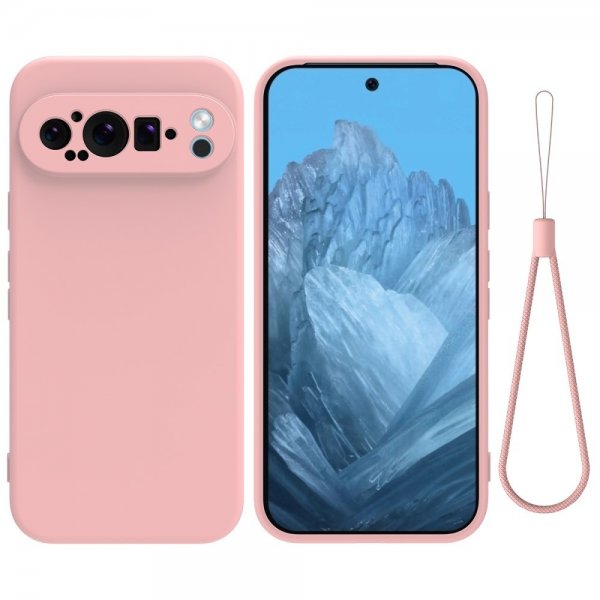 Google Pixel 9 Pro XL Skal med Strap Silikon Rosa